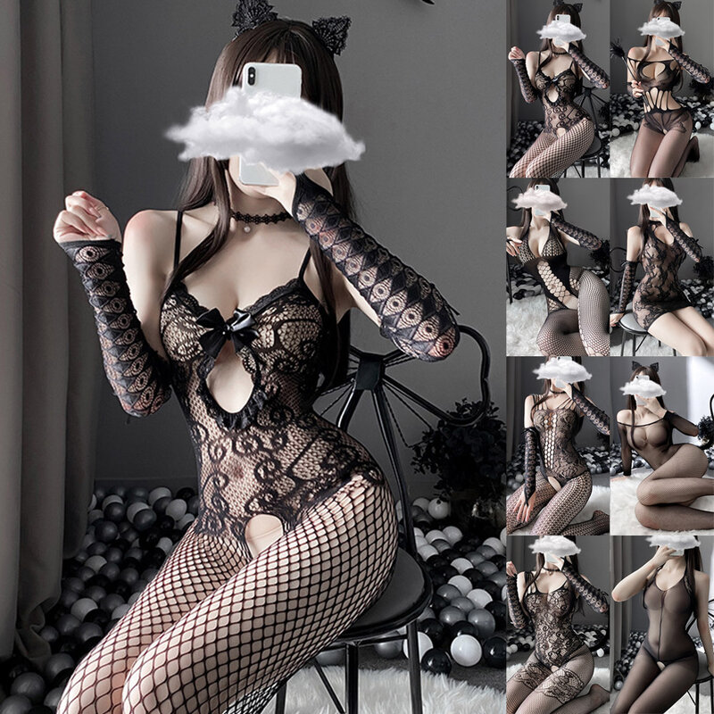 Summer Women Sexy Fishnet Jumpsuit See-through Ultra-thin Lingerie Solid Bodystocking Tight Fitting Bodysuit Erotic Nightwear