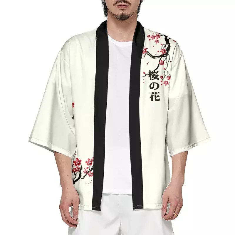Cardigan traditionnel japonais pour hommes et femmes, Harajuku, Sakura, Kimono imprimé en 3D, Cosplay 303
