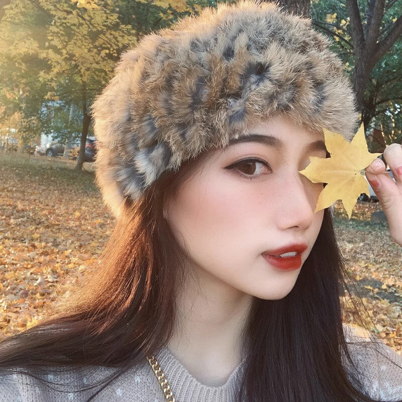 Topi rambut kelinci berang-berang elastis Aksesori luar ruangan syal mewah ikat rambut musim gugur musim dingin topi Rusia berbulu wanita anak perempuan 2023 baru