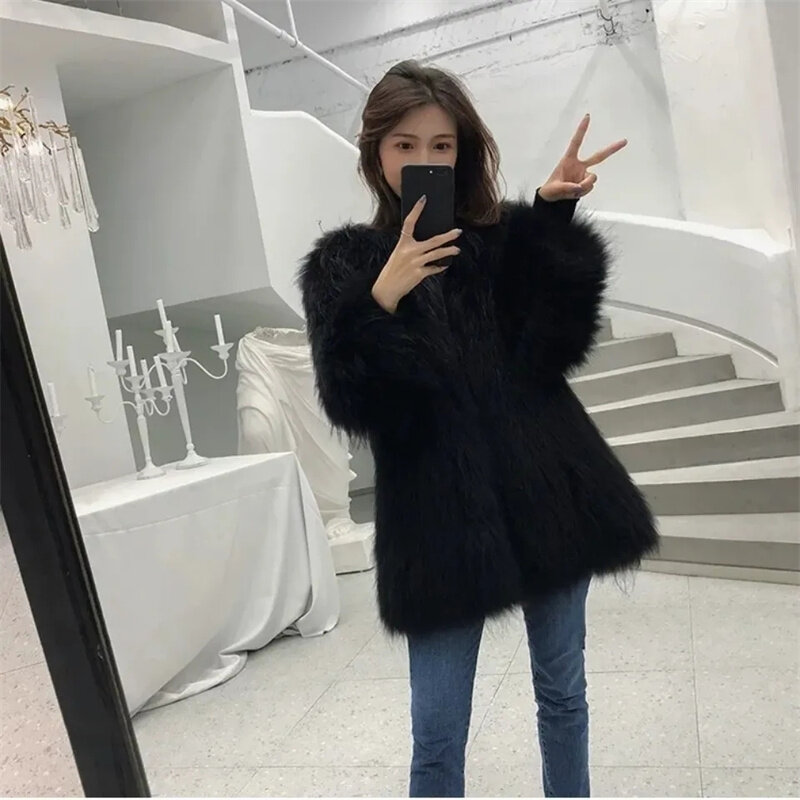 Women Fur Coat  Autumn/Winter New Female Thickened Imitation Raccoon Overcoat Ladies Mid-length Fashion Young Women's Clothing