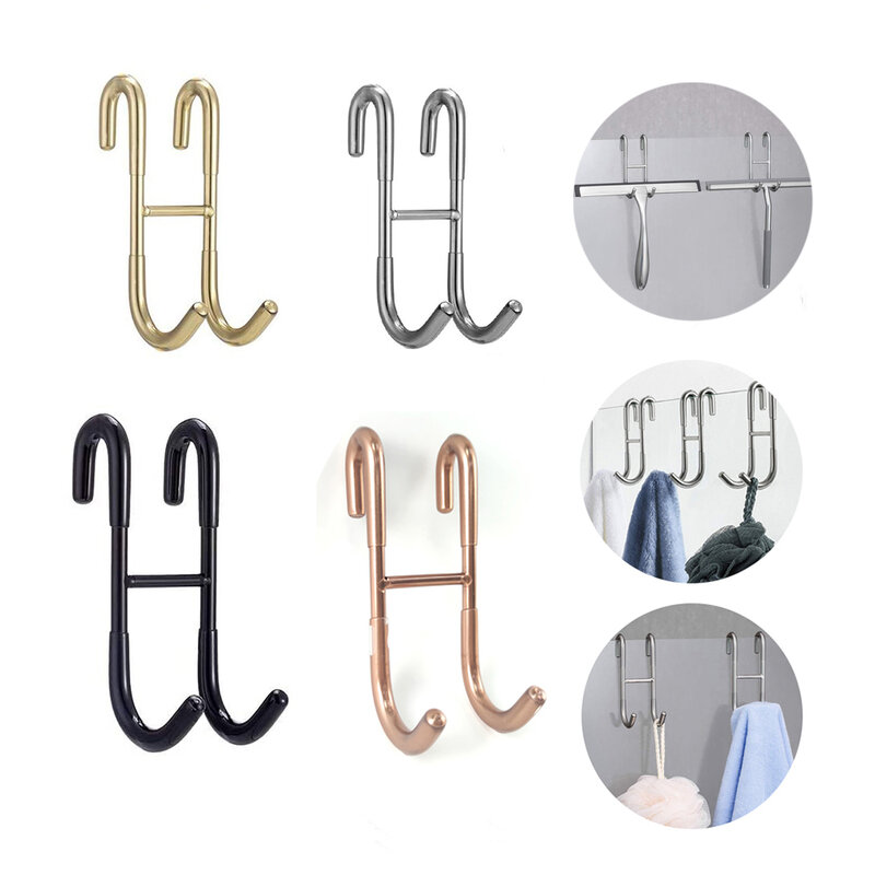 1/2 Pcs Shower Hook 304 Stainless Steel Glass Door Shower Hook Towel Rack Hooks Kitchen Bathroom Frameless Drilling-Free Hanger