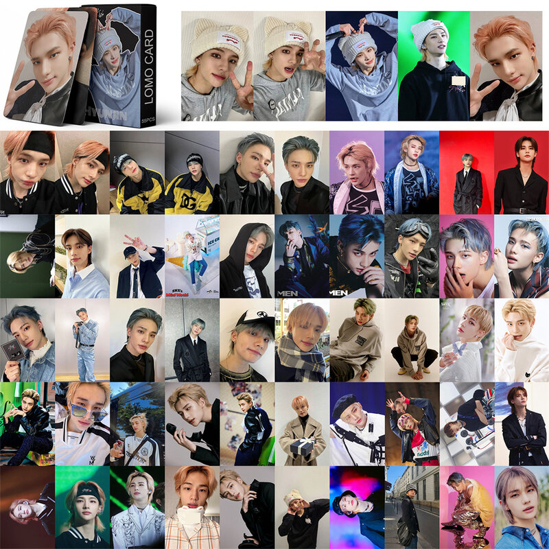 Kpop Idols Hyunjin-tarjeta Personal de fotos en caja, tarjetas LOMO de estilo coreano, alta calidad, HD, colección de Fans, regalo, 55 unids/set