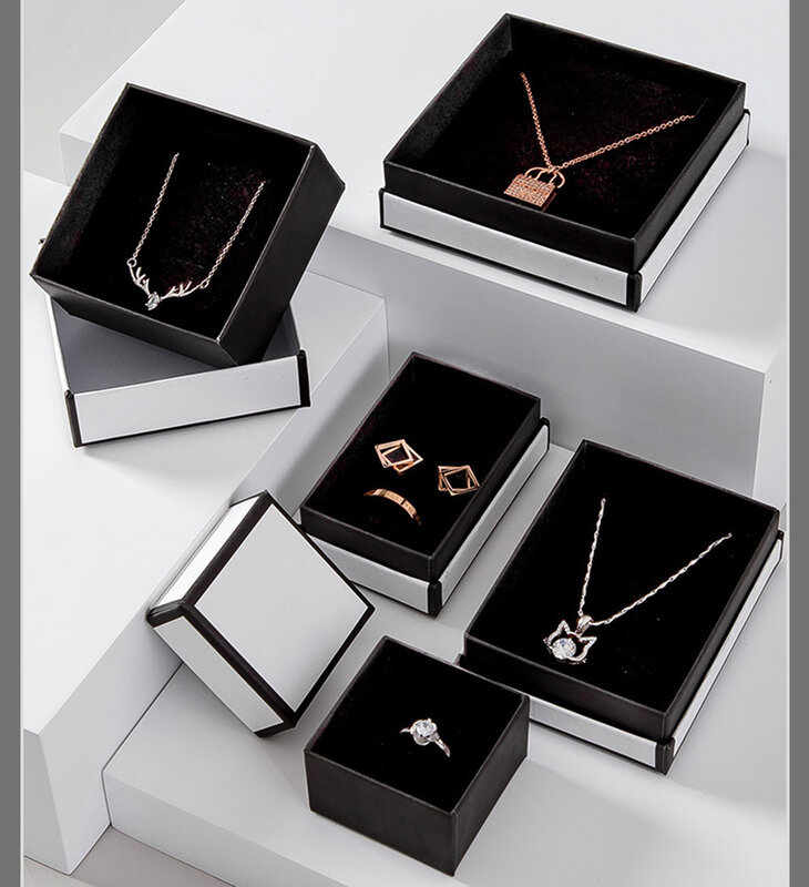 Nuovo Ins portagioie anello per unghie orecchini bracciale collana organizzatore regalo scatola di esposizione per imballaggio in carta bianca e nera