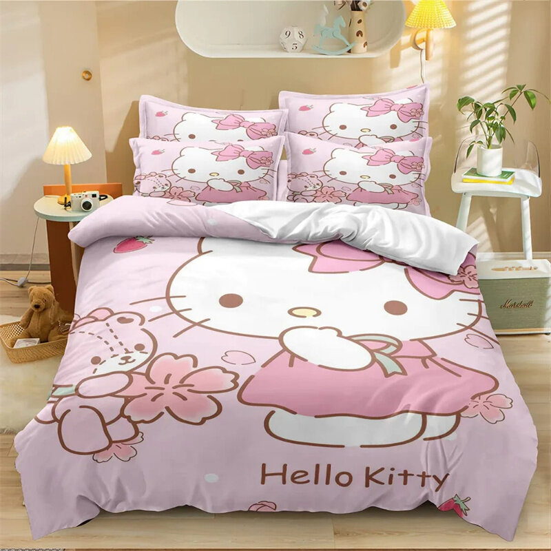 Olá Kitty Conjunto de cama com padrão dos desenhos animados, Quilt Cover, Special Pillow Cover, Princesa, Decoração do Dormitório, Meninas, Bonito