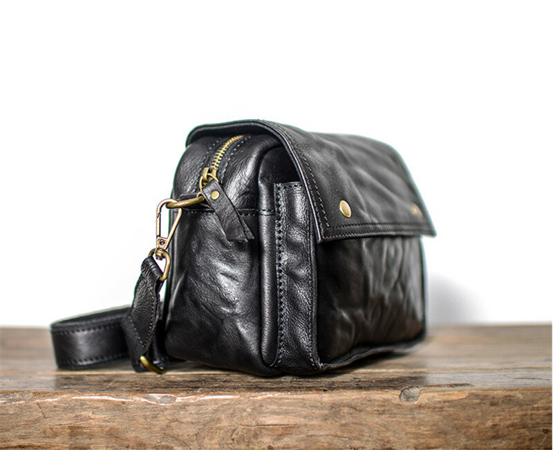 Fashion outdoor casual genuine leather men's messenger bag high quality luxury natural real cowhide black shoulder bag satchel