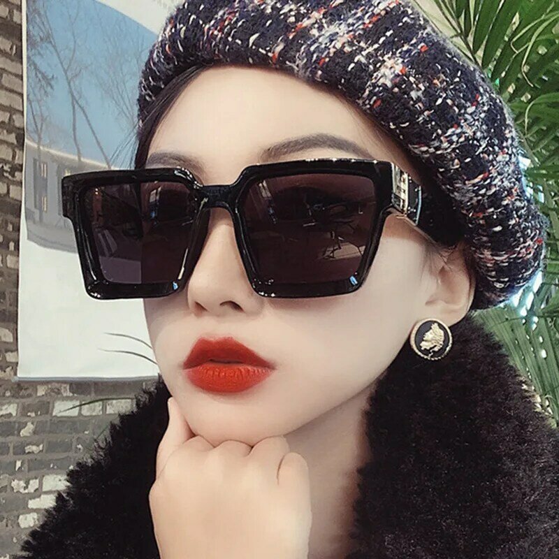 Retro millionaire óculos de sol para mulher hip hop preto moda oversized quadrado óculos de sol masculino uv400 proteção