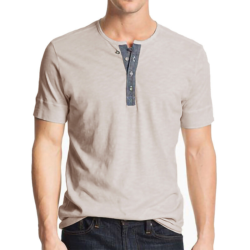 Sommer Herren gestrickte T-Shirts Henry Kragen Kurzarm Tops Baumwolle weiche und elastische T-Shirts große US-Größen Kleidung 2xl