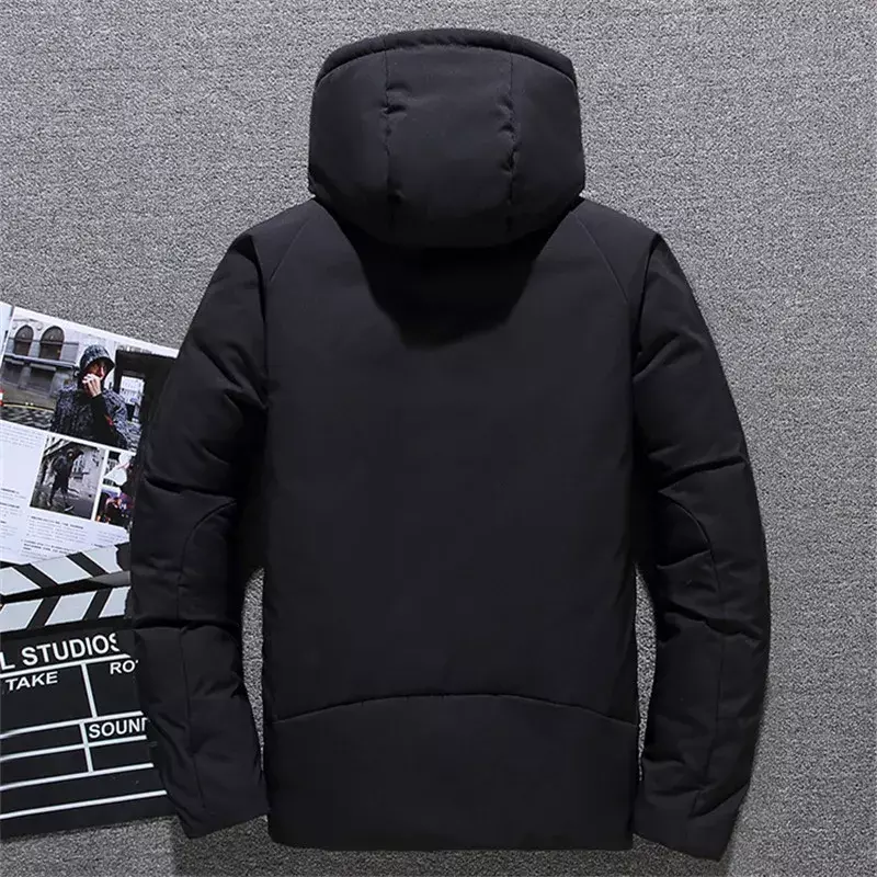 White Duck Down Jackets Men Warm Coat Winter Thick Hooded Mens Solid Color Down Jackets Outerwear Parkas Casual Windproof Coat