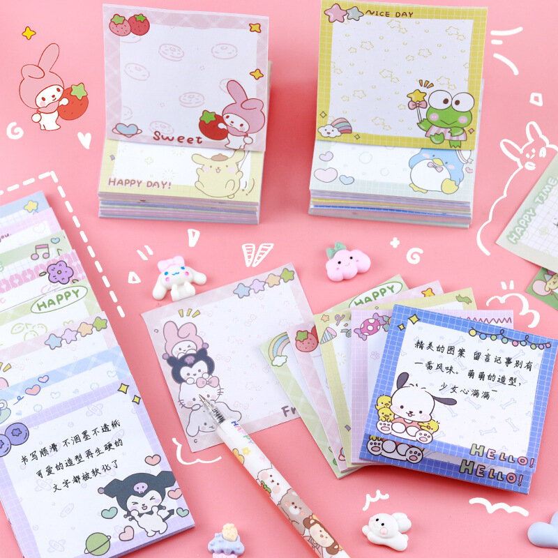 Sanurgente Memo Pad Sticky Notes, Cute Melody, Pochacco, Kuromi Staacquersing Label Notepad, License Sticker, Post School Supplies, 80 Feuilles
