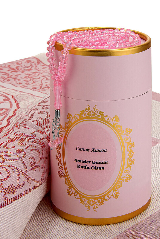Caja cilíndrica personalizada, conjunto rosa con Seccades y Rosario IQRAH
