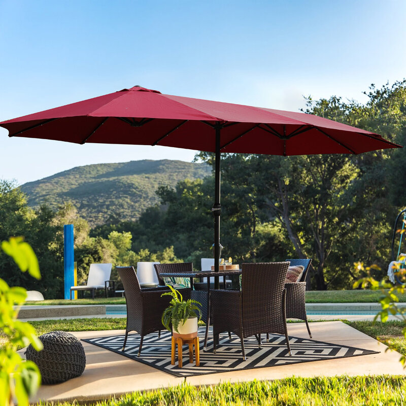 Outdoor Patio Umbrellas With 3 Air Vents Crank And 12 Ribs Rust-proof Steel Frame Metal Outdoor Table Umbrella For Deck Garden