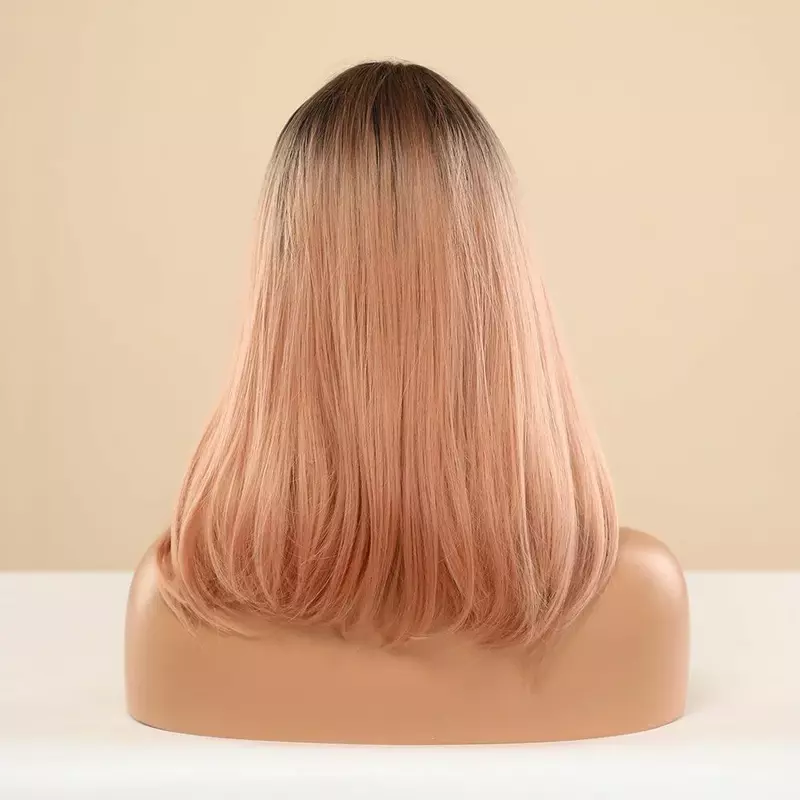 Moda lunga radice scura Ombre rosa frangia Cosplay parrucca naturale per capelli da donna