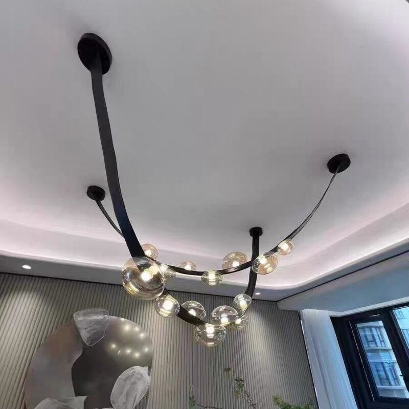 Nowy designerski skórzany żyrandol podsufitowy szkło LED do salonu w jadalni minimalistyczny Bar Hotel hala wystawowa sypialnia wystrój domu