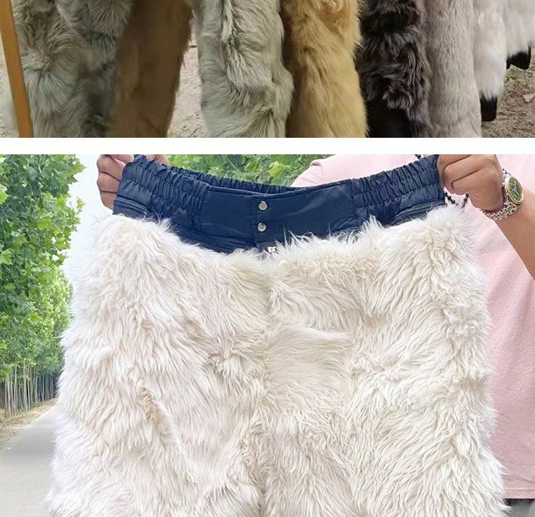 Wool Cotton Pants Cold Resistant Warm Sheepskin Pants Sheepskin Wool Integrated Underwear Winter Cotton Suit 100kg can wear