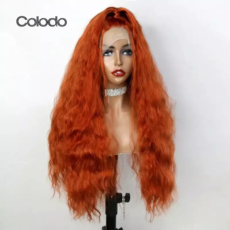 COLODO Wig sintetis 13x4 renda untuk wanita, Wig cokelat, gelombang tubuh, kepadatan 180%, Cosplay tahan panas, dengan rambut bayi