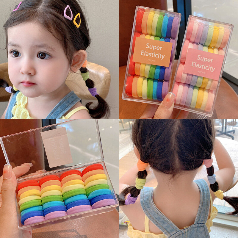 32PCS Colorful Basic Nylon Ealstic Hair Ties for Girls Ponytail Hold Scrunchie Rubber Band Kids Basic Hair Accessories Gifts