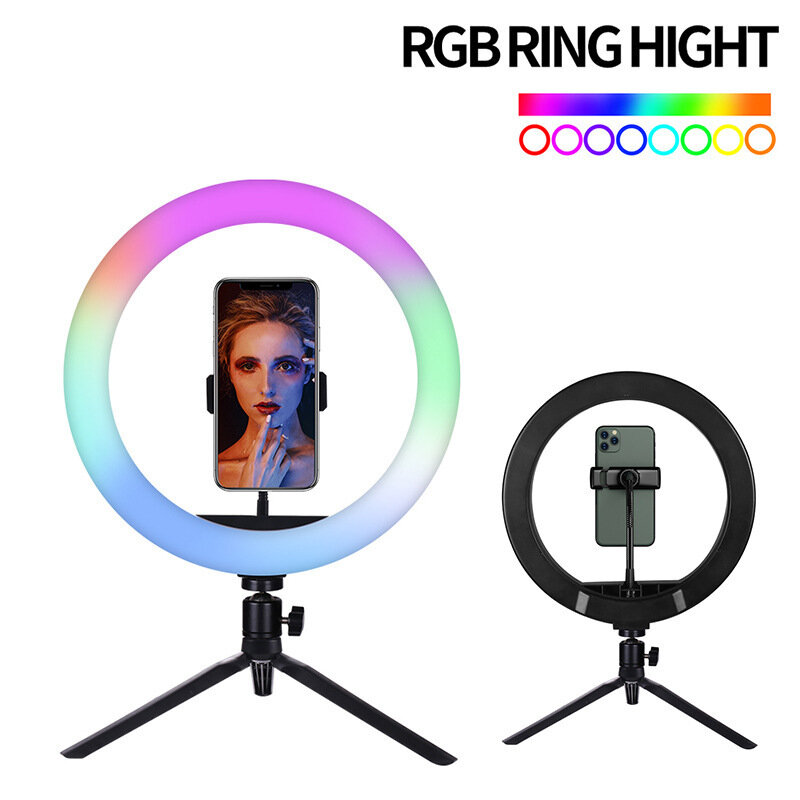 Anneau lumineux RGB LED avec pince de téléphone, USB, température variable, double couleur, éclairage annulaire incurvé et Diffus pour photographie et vidéo
