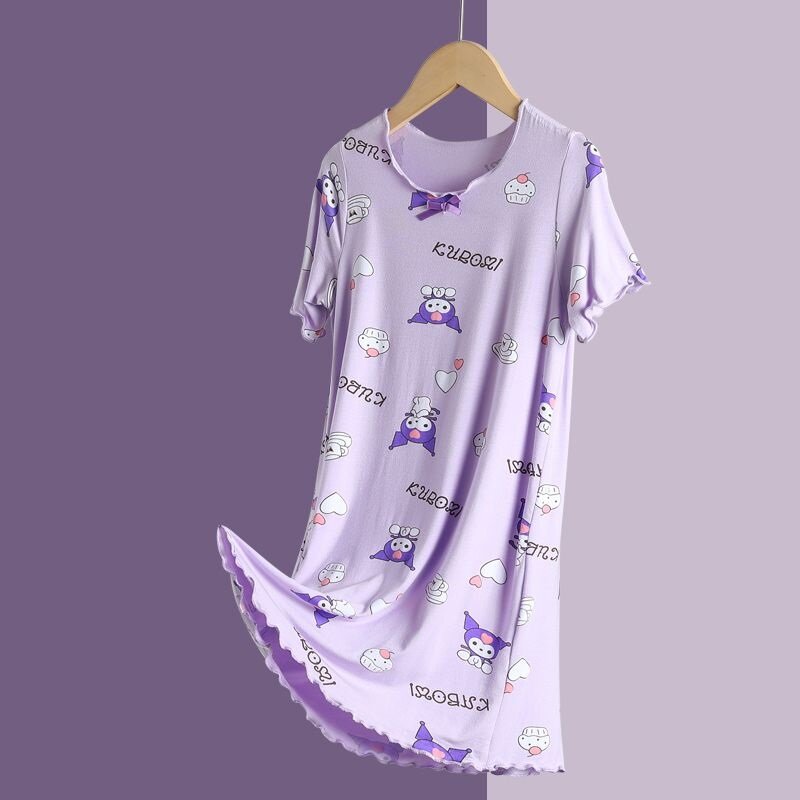 Sanrios Children's Pajamas Kawaii My Melody Kuromi Girls Thin Nightgown Summer Ice Silk Breathable Home Clothes Cute Comfortable