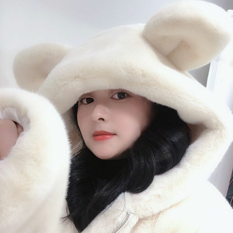 Abrigo holgado de piel sintética para mujer, Abrigo con capucha y orejas esponjosas, ropa de abrigo cálida para el día de la nieve, Invierno