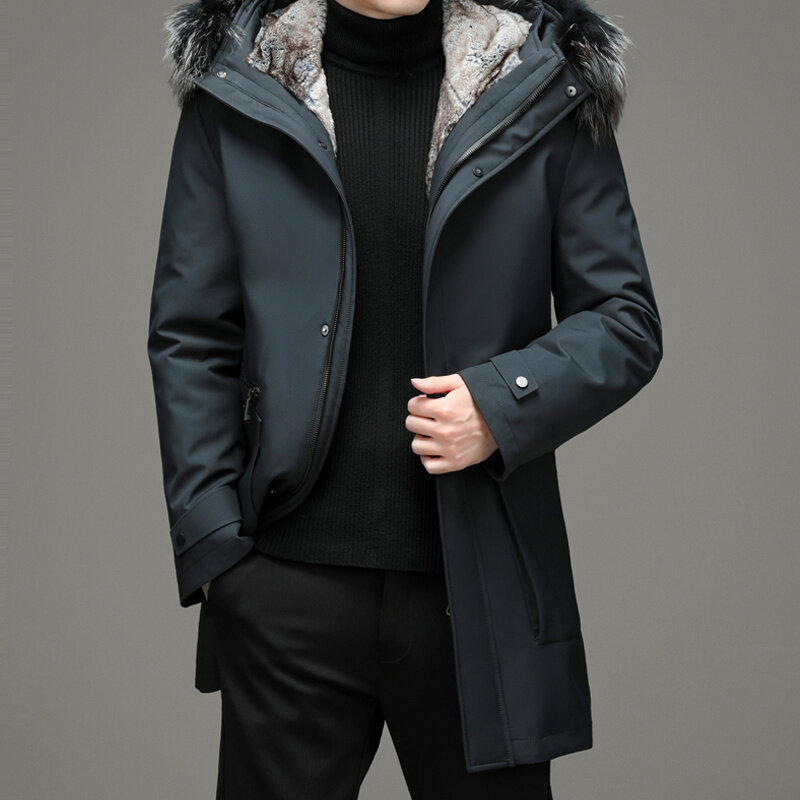 2024 zimowy nowość klasyczna płaszcz z kapturem męska codzienna gęś puch zagęszcza ciepły męski płaszcz męski odzież wierzchnia modne parki
