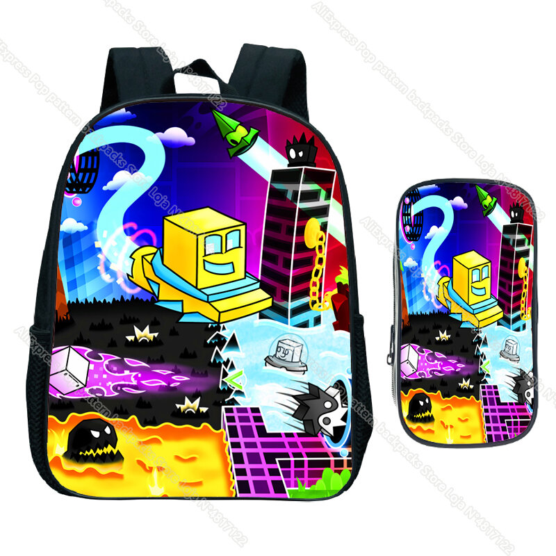 Angry Geometry Dash Children Backpack 2pcs Set Kids Nursery School Bags for Girls Cartoon Kid Bookbag Mochilas Escolares Infanti