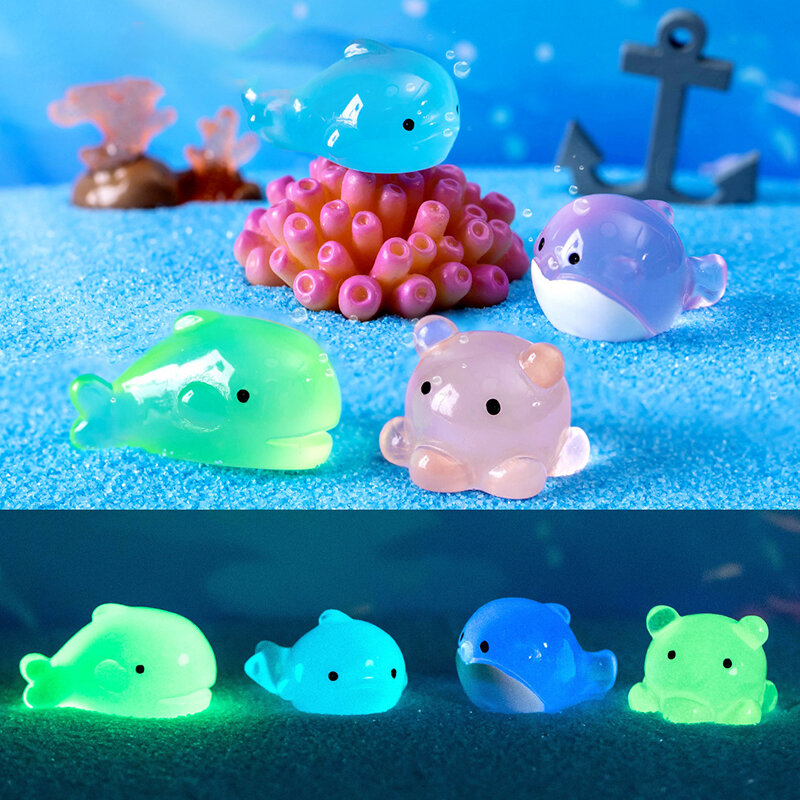 Micro paisaje creativo lindo fluorescente ballena pulpo Animal marino DIY accesorios decorativos de resina baratija