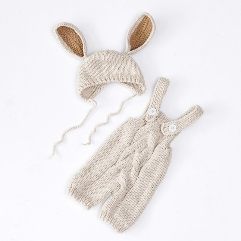 HUYU Baby Photography Costume Newborn Photoshoot Accessories Knitting Suspenders Hat