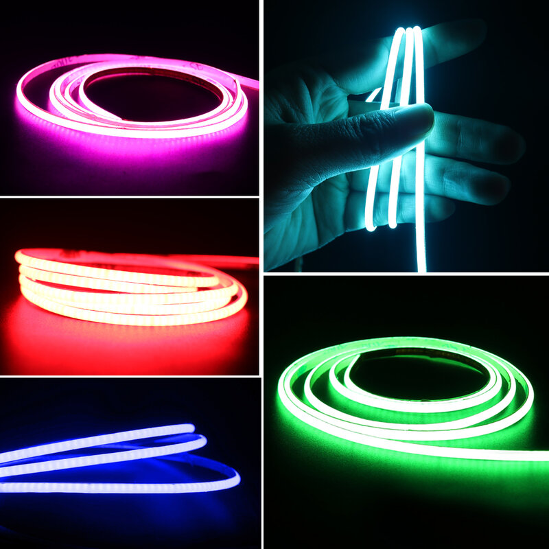 Super fino COB LED Strip Light para decoração de brinquedos, USB alimentado por bateria, 480LED por m, luzes de fita flexível, branco fresco, DIY, 3V, 5V, 3mm