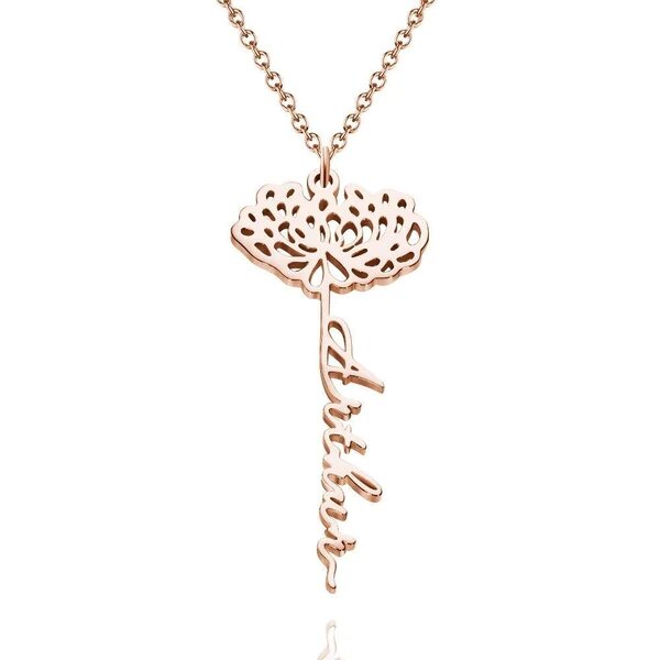 Collier à fleurs de naissance personnalisé, collier avec nom personnalisé, en acier inoxydable, bijou personnalisé, cadeau d'anniversaire