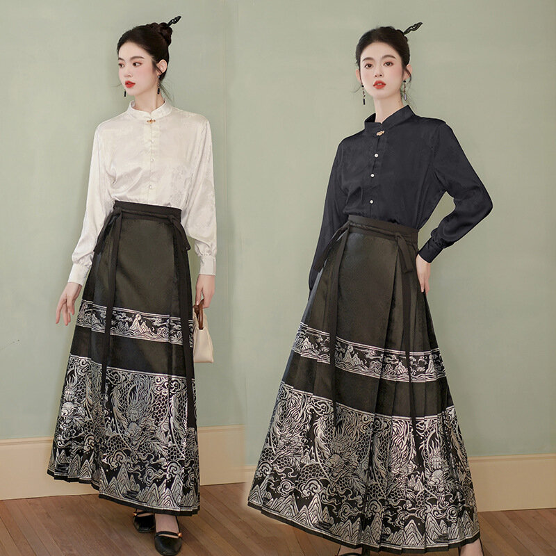 تنورة تقليدية مطوي لأداء المسرح ، وجه الحصان هانفو ، فستان صيني مينغ سلالة ، أصلي يومي
