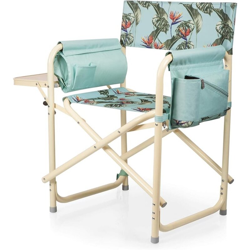 Silla de exterior con mesa lateral para adultos, silla de playa para acampar, soporta un peso de 300 libras, 19,5 "D X 13,5" W X 32 "H