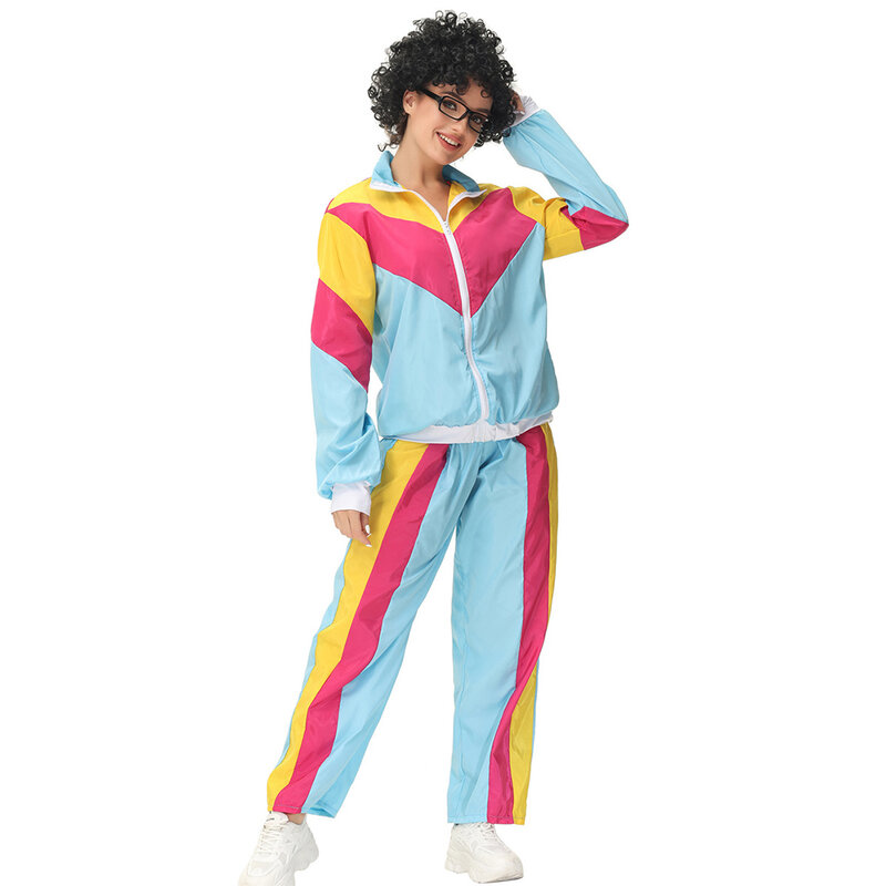 Kostum disko Retro 80s 90s pria wanita, pakaian Terusan Halloween Roleplay Hippie, pakaian pesta dewasa modis