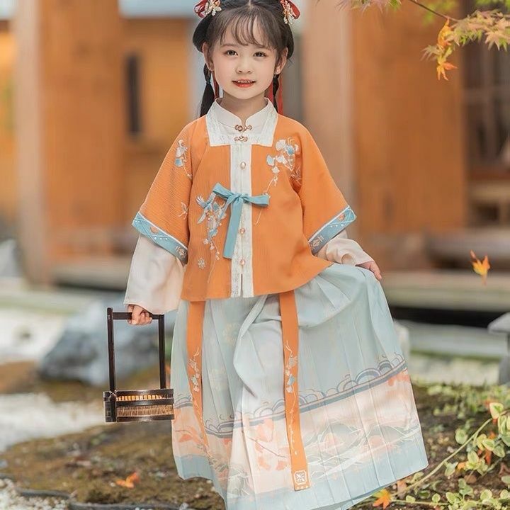 الفتيات الخريف والشتاء الطفل مينغ 3-Piece دعوى الفتيات زي القديمة الجنية الصينية تنورة طويلة الأطفال تانغ دعوى Hanfu LE496