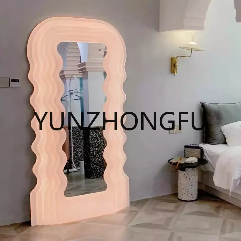 Lustro w koreańskim stylu z lampkami do sypialni faliste pokój dziewczyn Led urocze inteligentny projekt dekoracja domu Lustro GXR35XP