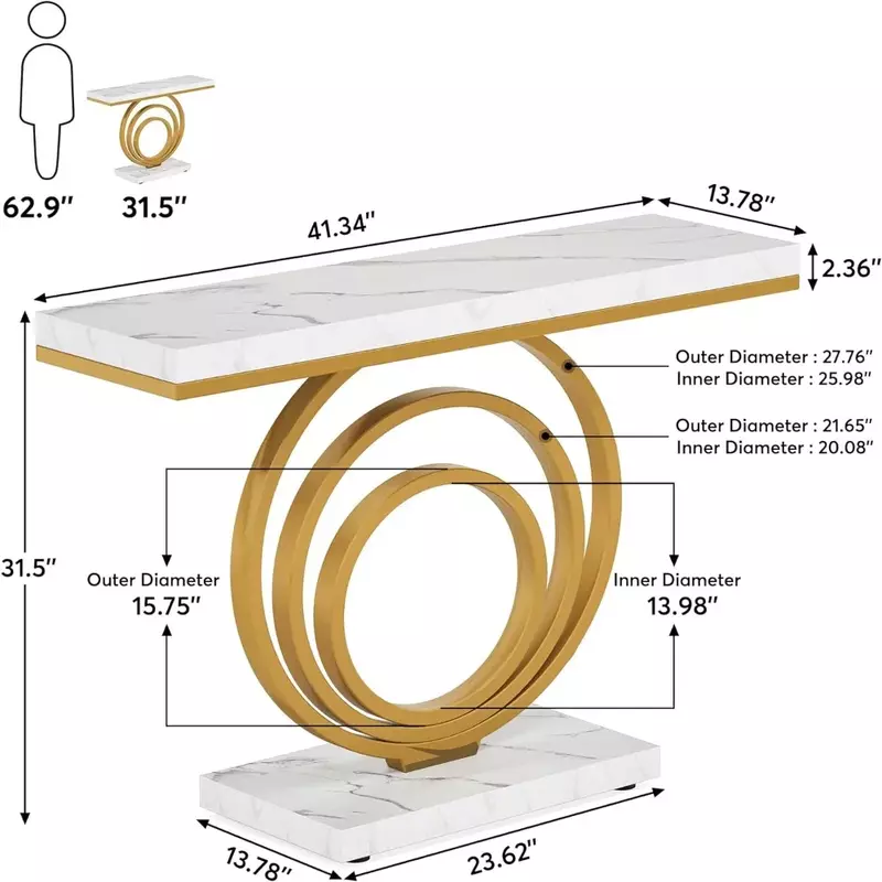 41-дюймовый золотистый стол для прихожей, современный узкий длинный консольный стол, современный стол для гостиной, прихожей, входа