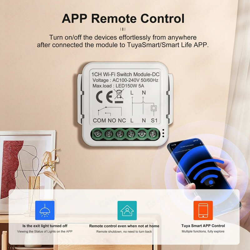 GIRIER-Módulo de interruptor WiFi de contacto seco, relé de interruptor de bricolaje para hogar inteligente, cc 12/24V, CA 100-240V, compatible con asistente de Google Home Alexa, 5A