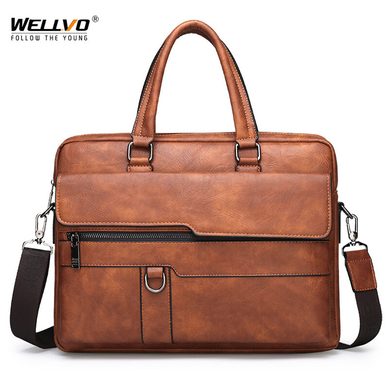 Высококачественный кожаный портфель, мужская деловая офисная сумка для ноутбука, сумка на плечо 14 дюймов, Мужская брендовая Сумка-тоут для документов A4 XA355C