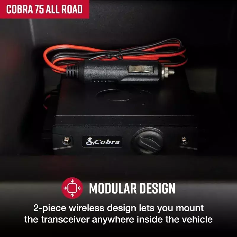 Cobra 75 All Road rádio CB sem fio com BlueParrott B450-XT, fone de ouvido Bluetooth com cancelamento de ruído, modo duplo AM FM, preto