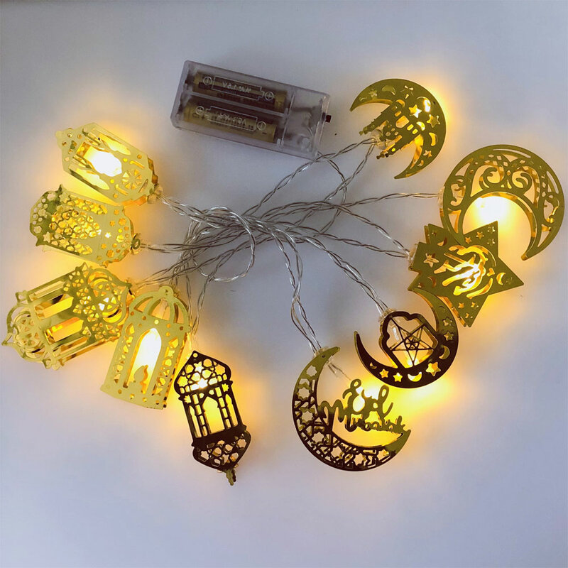 Guirnalda de luces de Luna y Estrella, alimentada por batería guirnalda de luces de hadas, decoración de Ramadán, Festival, fiesta, iluminación de Navidad