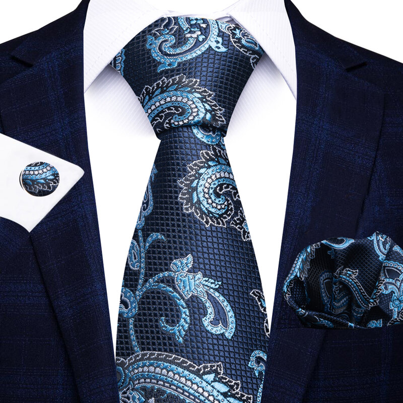 Tie Set Many Color Holiday Gift Tie Pocket Squares Set Cufflink Necktie Men Dark Blue Dot Wedding Accessories