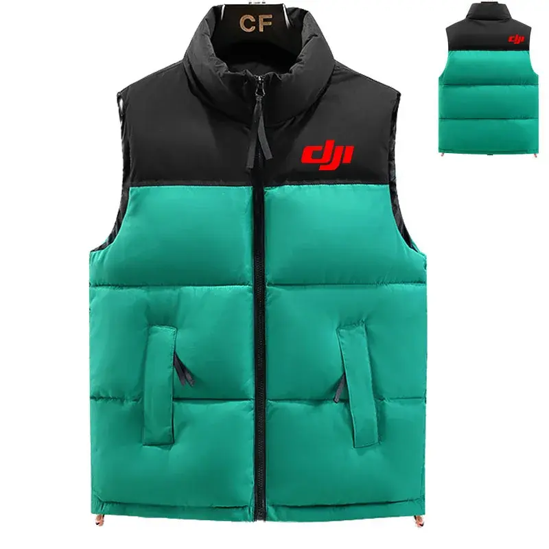 Chaqueta de plumón con diseño de contraste de Color para hombre, chaqueta gruesa de alta gama con estampado de piloto de Dron DJI, moda de hip hop