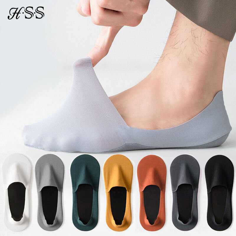 HSS 5 Pairs/Lot Men's Boat Socks 100% Cotton Deodorant Sweat Absorption Summer Sock Thin Breathable Silicone Non-slip Silk Socks