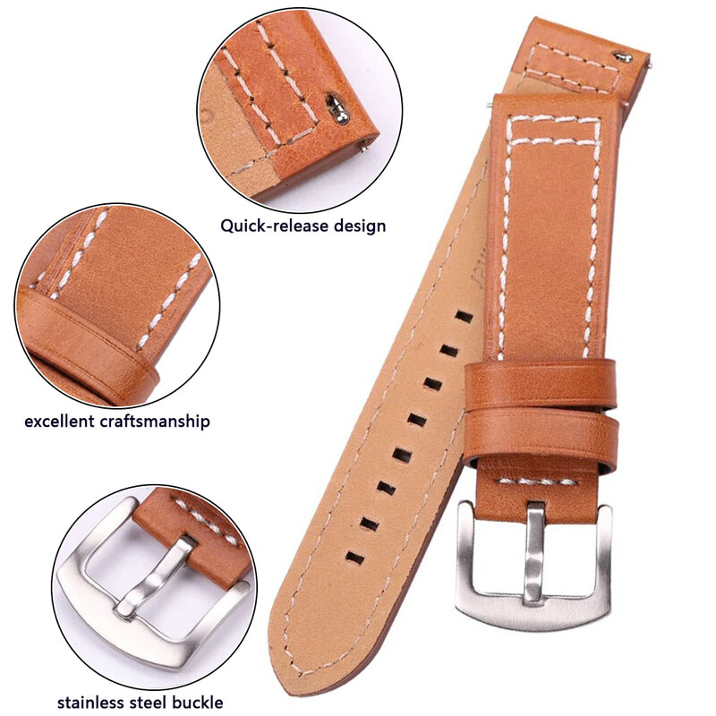 Genuine Leather Watchbands Bracelet Black Blue Gray Brown Cowhide Watch Strap For Galaxy Wrist Band Women Men 18 20mm 22mm 24mm