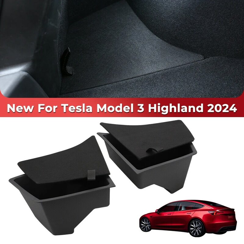 For Tesla Model 3 Highland TPE Rear Trunk Left Side Storage Box Cover Lid Tail Boot Organizer Partition Decoration Accessories