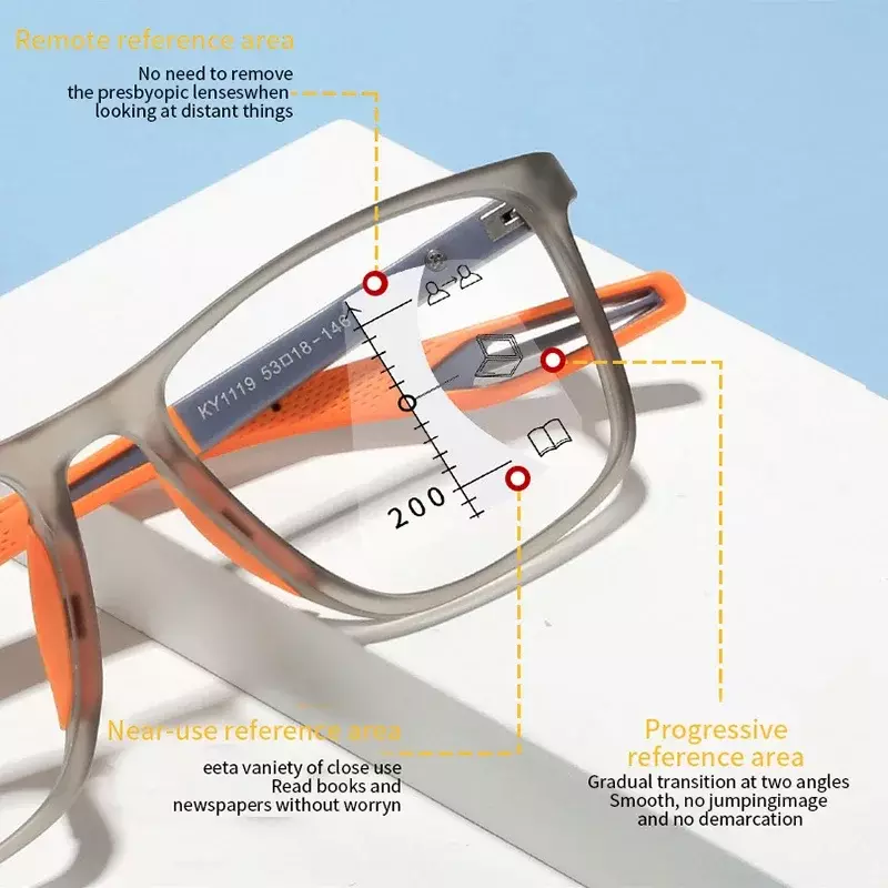Gafas de lectura multifocales TR90 para hombre y mujer, anteojos deportivos ultraligeros, con luz azul, progresivas, cerca de lejos