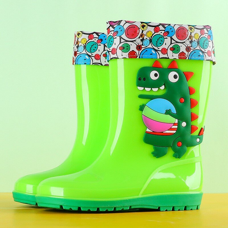 Botas de chuva para crianças, galochas com desenho de dinossauro para meninos e meninas, sapatos infantis removíveis, à prova d'água