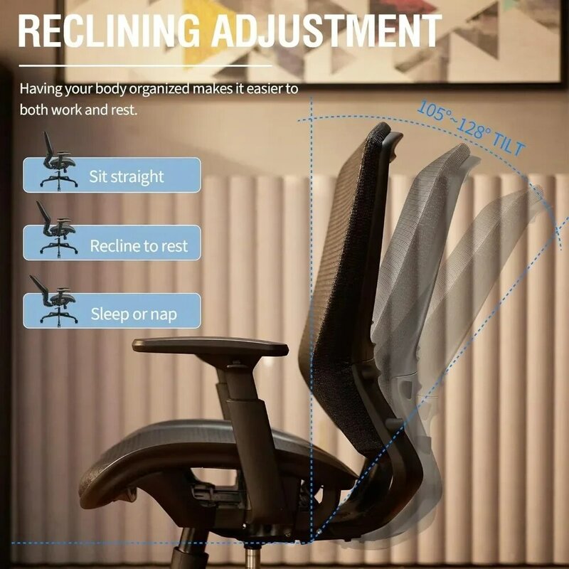 ELABEST-Ergonomic Mesh Office Chair,Sturdy Task Chair, apoio lombar ajustável, braços, cadeira de mesa do computador, Tilt Função