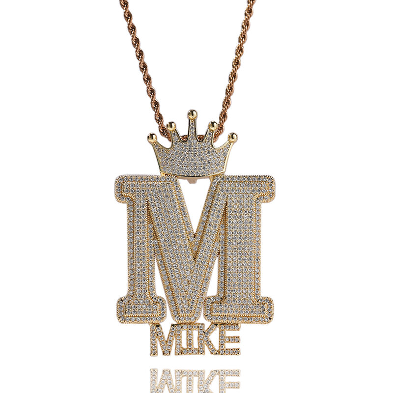 UWIN Customized Name Necklace for Men Women Iced Out CZ Letters Charms with Crown Bail Fashion Jewelry for Gift