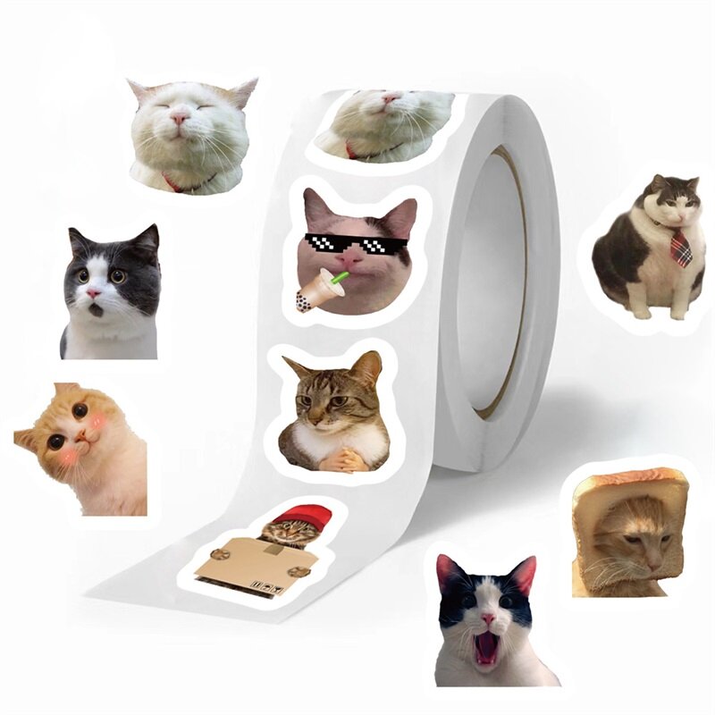 Louco gato pegajoso papel adesivo etiquetas, Obrigado adesivo, DIY selagem decoração, Scrapbooking artigos de papelaria suprimentos, Kawaii, 500pcs