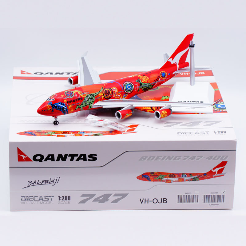 Qantas Recoble B747-400ダイキャスト飛行機ジェットモデル、VH-OJBフラップダウン飛行機ギフト、jc wings 1:200、xx20375a合金